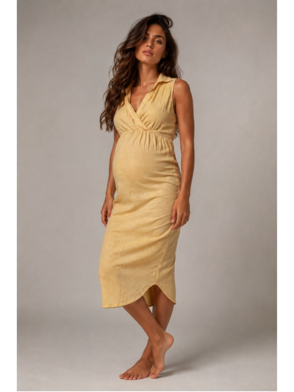 Isabel Ingrid & Isabel Linen Maternity Midi Dress Parisian XS Old Money Feminine